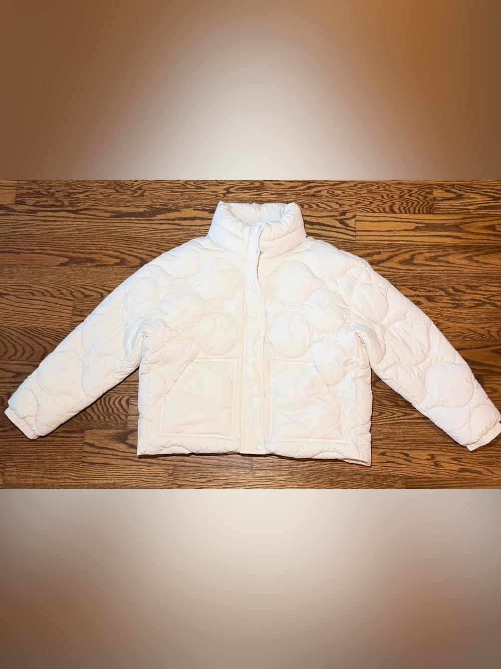 Gap Ivory Quilted Insulated Puffer Jacket Zip Front Pockets Women’s L